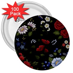 Floral-folk-fashion-ornamental-embroidery-pattern 3  Buttons (100 Pack)  by Simbadda