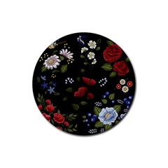 Floral-folk-fashion-ornamental-embroidery-pattern Rubber Coaster (round) by Simbadda