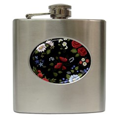 Floral-folk-fashion-ornamental-embroidery-pattern Hip Flask (6 Oz) by Simbadda