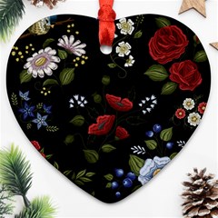 Floral-folk-fashion-ornamental-embroidery-pattern Heart Ornament (two Sides) by Simbadda