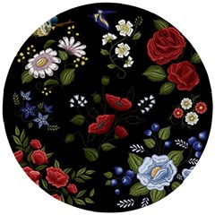 Floral-folk-fashion-ornamental-embroidery-pattern Wooden Puzzle Round by Simbadda