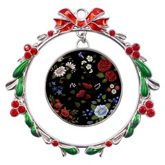 Floral-folk-fashion-ornamental-embroidery-pattern Metal X mas Wreath Ribbon Ornament