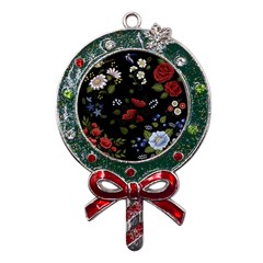 Floral-folk-fashion-ornamental-embroidery-pattern Metal X mas Lollipop With Crystal Ornament by Simbadda