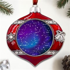 Realistic-night-sky-poster-with-constellations Metal Snowflake And Bell Red Ornament by Simbadda