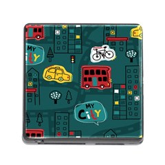 Seamless-pattern-hand-drawn-with-vehicles-buildings-road Memory Card Reader (square 5 Slot) by Simbadda