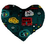 Seamless-pattern-hand-drawn-with-vehicles-buildings-road Large 19  Premium Heart Shape Cushions Front