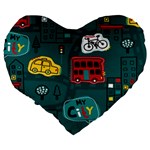 Seamless-pattern-hand-drawn-with-vehicles-buildings-road Large 19  Premium Heart Shape Cushions Back