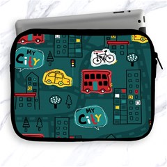 Seamless-pattern-hand-drawn-with-vehicles-buildings-road Apple Ipad 2/3/4 Zipper Cases by Simbadda