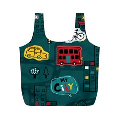 Seamless-pattern-hand-drawn-with-vehicles-buildings-road Full Print Recycle Bag (m)