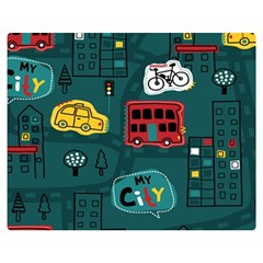 Seamless-pattern-hand-drawn-with-vehicles-buildings-road Two Sides Premium Plush Fleece Blanket (medium) by Simbadda