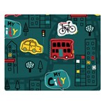 Seamless-pattern-hand-drawn-with-vehicles-buildings-road Two Sides Premium Plush Fleece Blanket (Large) Blanket Back