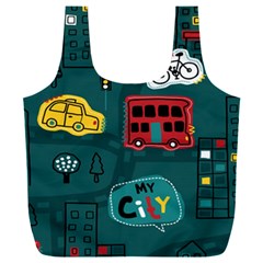 Seamless-pattern-hand-drawn-with-vehicles-buildings-road Full Print Recycle Bag (xxxl) by Simbadda