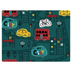 Seamless-pattern-hand-drawn-with-vehicles-buildings-road Two Sides Premium Plush Fleece Blanket (extra Small) by Simbadda