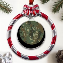 Camouflage-splatters-background Metal Red Ribbon Round Ornament by Simbadda