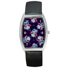 Owl-pattern-background Barrel Style Metal Watch by Simbadda