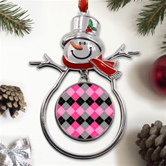 Seamless-argyle-pattern Metal Snowman Ornament by Simbadda