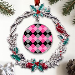 Seamless-argyle-pattern Metal X mas Wreath Holly Leaf Ornament by Simbadda