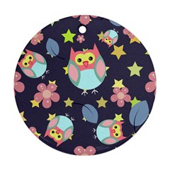 Owl-stars-pattern-background Round Ornament (two Sides) by Simbadda