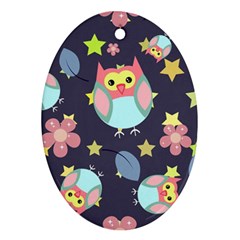 Owl-stars-pattern-background Oval Ornament (two Sides) by Simbadda