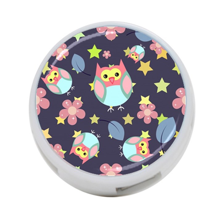 Owl-stars-pattern-background 4-Port USB Hub (One Side)