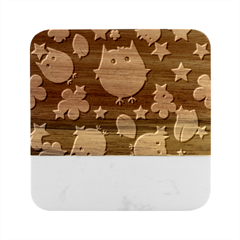 Owl-stars-pattern-background Marble Wood Coaster (square) by Simbadda