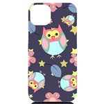 Owl-stars-pattern-background iPhone 14 Plus Black UV Print Case Front