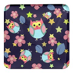 Owl-stars-pattern-background Square Glass Fridge Magnet (4 Pack) by Simbadda