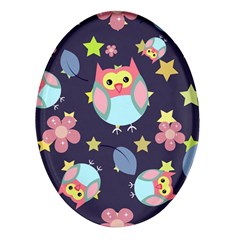 Owl-stars-pattern-background Oval Glass Fridge Magnet (4 Pack) by Simbadda