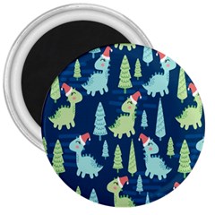 Cute-dinosaurs-animal-seamless-pattern-doodle-dino-winter-theme 3  Magnets by Simbadda