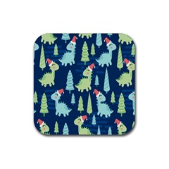 Cute-dinosaurs-animal-seamless-pattern-doodle-dino-winter-theme Rubber Coaster (square) by Simbadda