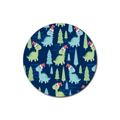 Cute-dinosaurs-animal-seamless-pattern-doodle-dino-winter-theme Rubber Round Coaster (4 Pack) by Simbadda