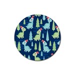 Cute-dinosaurs-animal-seamless-pattern-doodle-dino-winter-theme Rubber Round Coaster (4 pack) Front