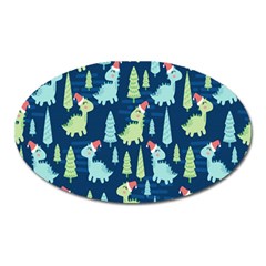 Cute-dinosaurs-animal-seamless-pattern-doodle-dino-winter-theme Oval Magnet by Simbadda