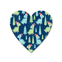 Cute-dinosaurs-animal-seamless-pattern-doodle-dino-winter-theme Heart Magnet by Simbadda