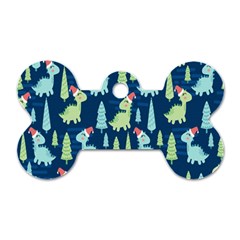 Cute-dinosaurs-animal-seamless-pattern-doodle-dino-winter-theme Dog Tag Bone (two Sides) by Simbadda