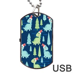 Cute-dinosaurs-animal-seamless-pattern-doodle-dino-winter-theme Dog Tag Usb Flash (one Side) by Simbadda