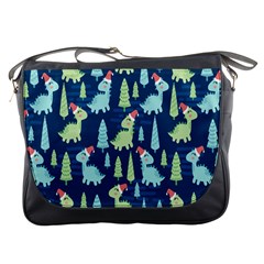 Cute-dinosaurs-animal-seamless-pattern-doodle-dino-winter-theme Messenger Bag by Simbadda