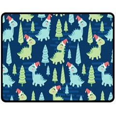 Cute-dinosaurs-animal-seamless-pattern-doodle-dino-winter-theme Two Sides Fleece Blanket (medium) by Simbadda