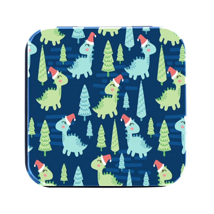 Cute-dinosaurs-animal-seamless-pattern-doodle-dino-winter-theme Square Metal Box (Black)