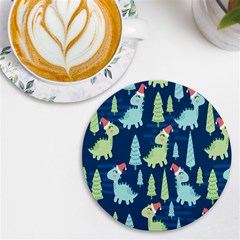 Cute-dinosaurs-animal-seamless-pattern-doodle-dino-winter-theme Uv Print Round Tile Coaster