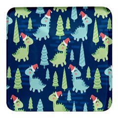 Cute-dinosaurs-animal-seamless-pattern-doodle-dino-winter-theme Square Glass Fridge Magnet (4 Pack) by Simbadda