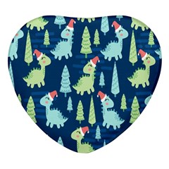 Cute-dinosaurs-animal-seamless-pattern-doodle-dino-winter-theme Heart Glass Fridge Magnet (4 Pack)