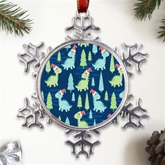 Cute-dinosaurs-animal-seamless-pattern-doodle-dino-winter-theme Metal Large Snowflake Ornament by Simbadda