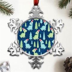 Cute-dinosaurs-animal-seamless-pattern-doodle-dino-winter-theme Metal Small Snowflake Ornament