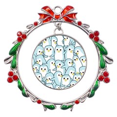 Penguins-pattern Metal X mas Wreath Ribbon Ornament