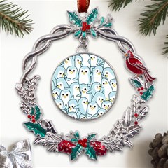 Penguins-pattern Metal X mas Wreath Holly Leaf Ornament