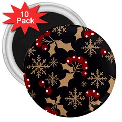 Christmas-pattern-with-snowflakes-berries 3  Magnets (10 Pack) 