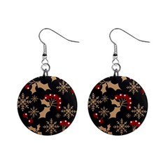 Christmas-pattern-with-snowflakes-berries Mini Button Earrings