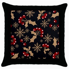 Christmas-pattern-with-snowflakes-berries Throw Pillow Case (black)