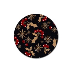 Christmas-pattern-with-snowflakes-berries Rubber Coaster (round)